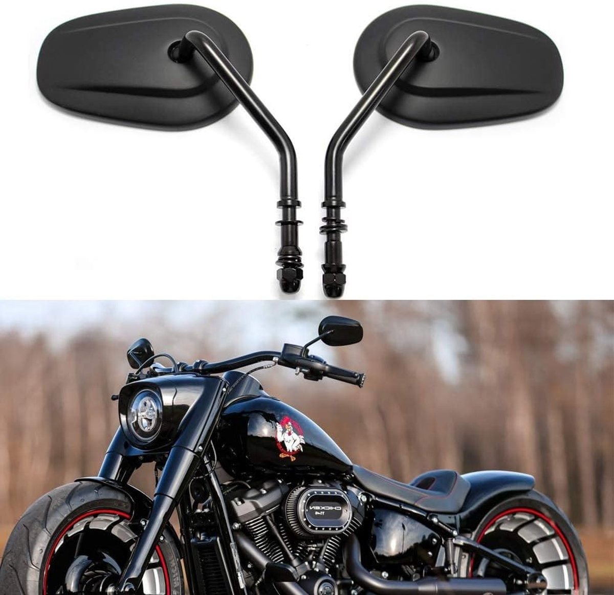 Zwarte 8mm Achteruitkijkspiegel voor Motorfiets - Geschikt voor Sportster, Dyna en Softail Modellen - Verbeter je Zicht en Veiligheid op de Weg
