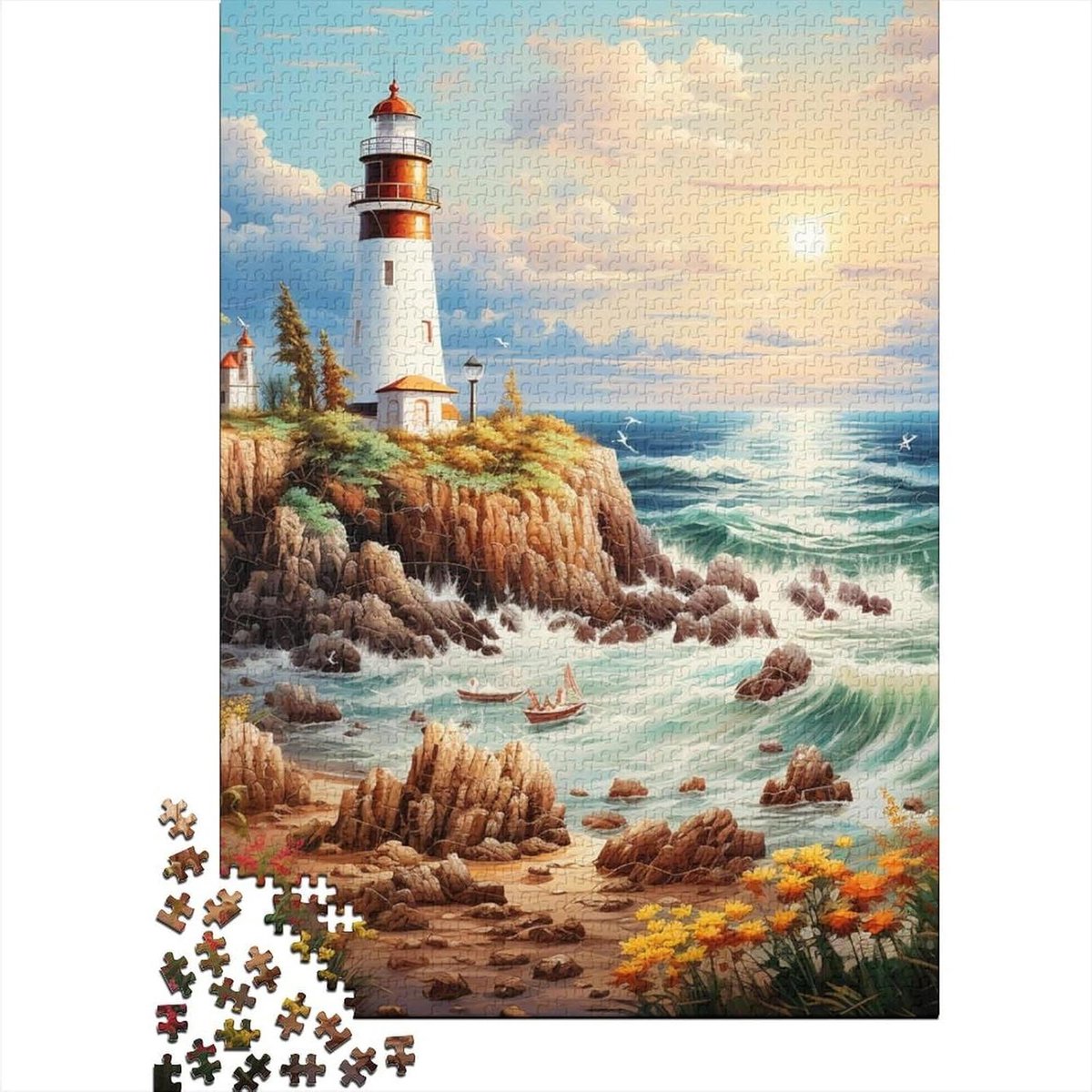 Vuurtoren Puzzels - Legpuzzel 1000 - Ontspannend Tijdverdrijf - Unieke Stukjes - 75x50cm - Meerdere Kleuren