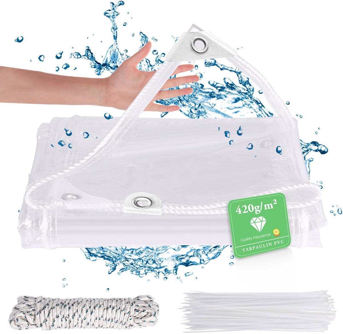 Extra Sterk PVC Buitenwaterzeil - 2x3m - Doorzichtig - 400G/M2 - Waterdicht, Windbestendig & Scheurvast Tuinafdekzeil - Zeil Met Ringen - Beschermhoes & Afdekhoes voor Pergola, Buitenmeubels, Kas