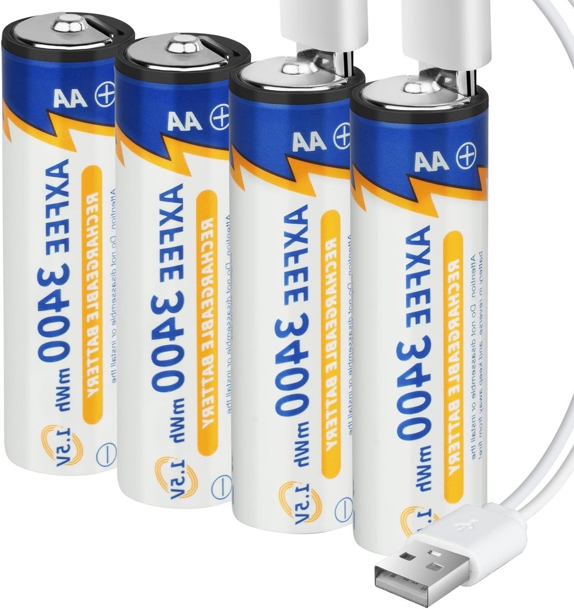 Oplaadbare Lithium AA Batterijen 4-Pack, 1.5V, 3400 mWh, USB-C, Snelladen, Li-ion, Lange Levensduur
