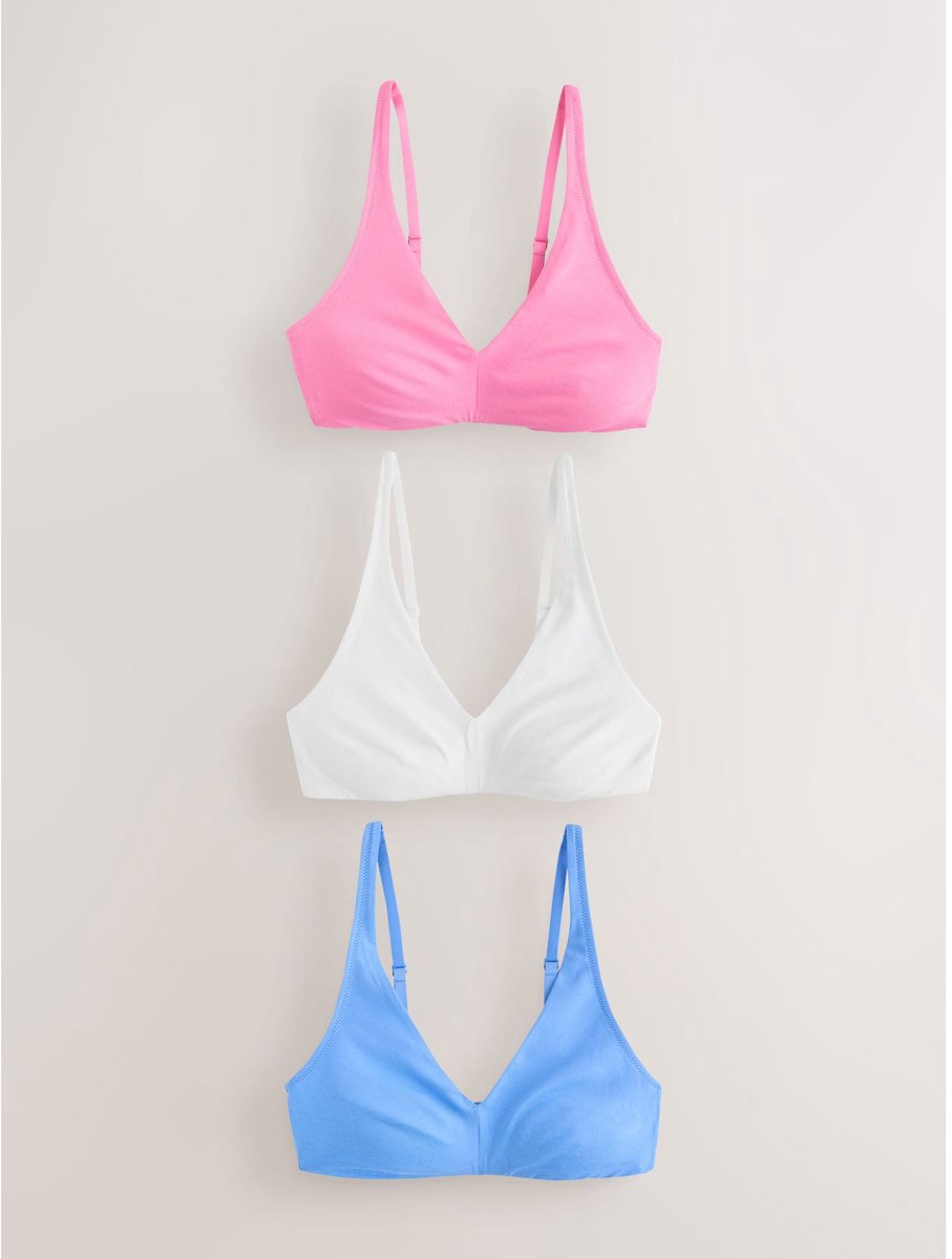 Next Dames - Set van 3 Ultimate Comfort beha's van een katoenmix zonder vullingen en zonder beugel - Wit Blue/Pink/White