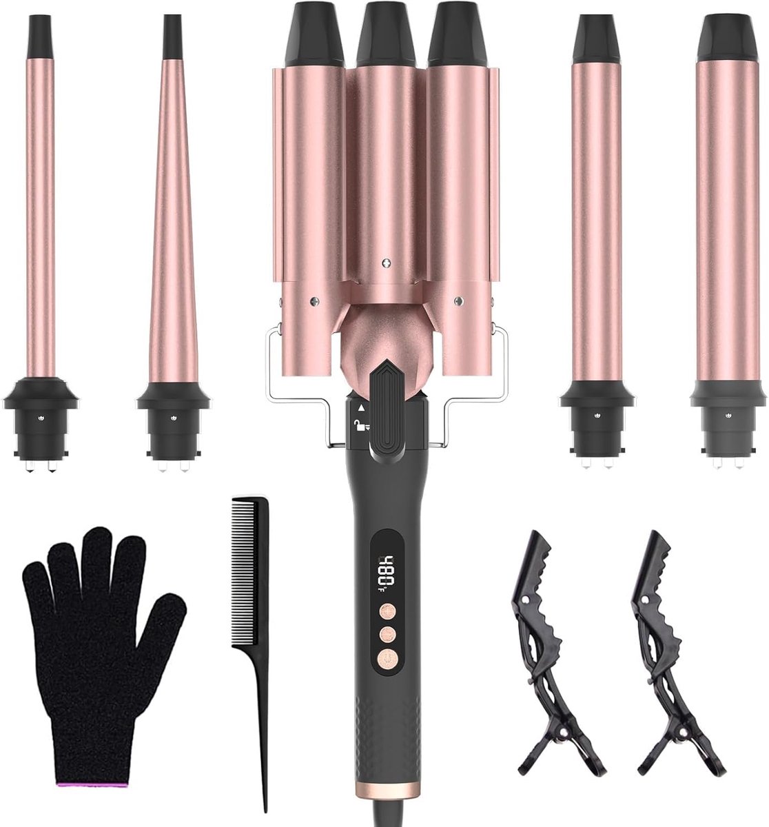 Krultang Set - Haarstyling Tool - Verschillende Looks - 5 Verwisselbare Vaten - 9-32 mm - Zwart