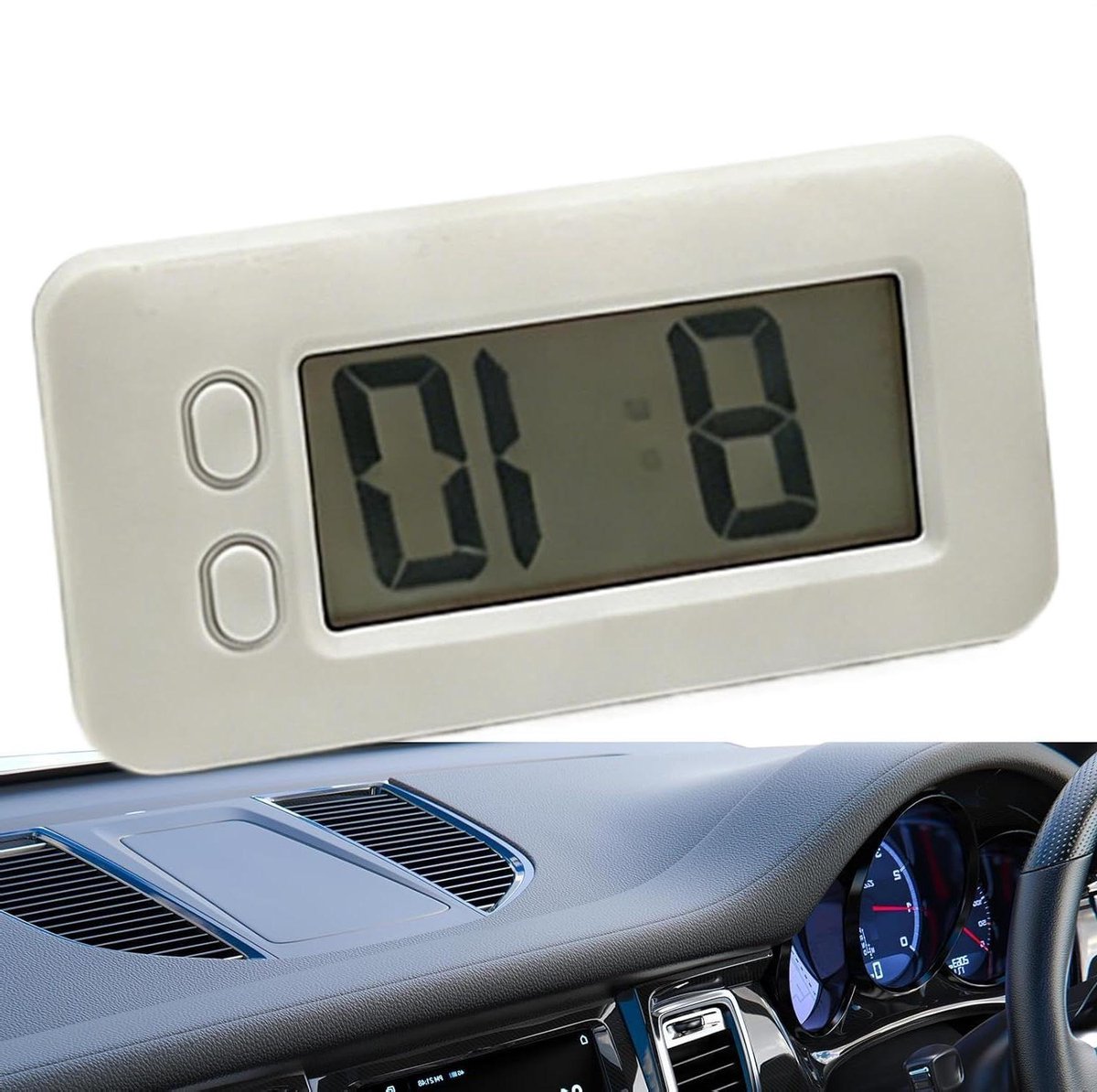 Dashboard Klok - Digitale Plakklok - Tijd Weergeven - Helder LED Display - 8.8 x 5 cm - Zwart