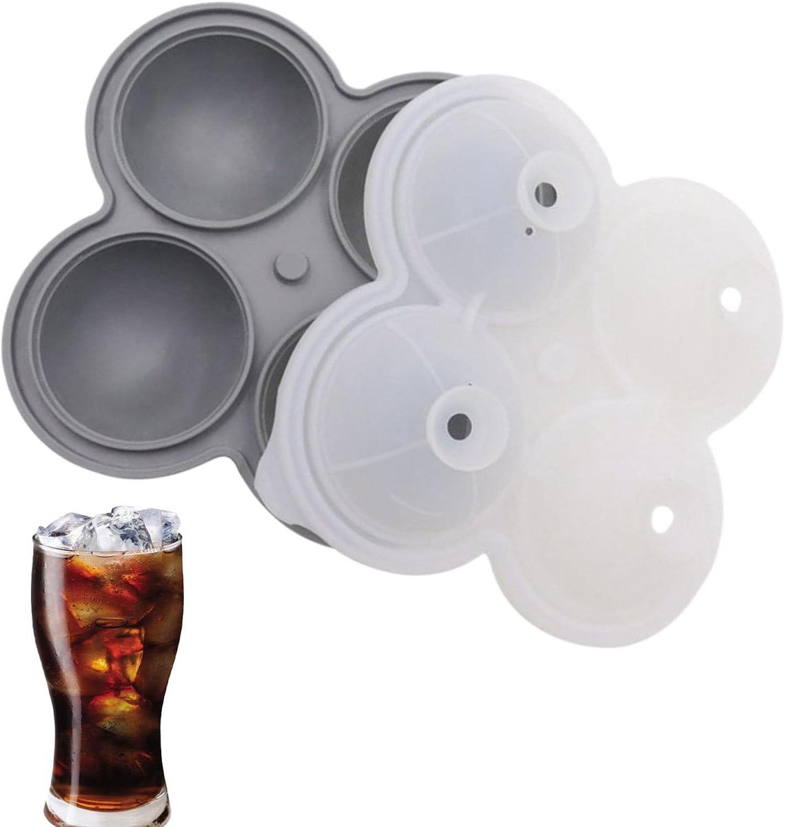 IJsbol Vorm - Ice Ball Maker - Dranken Koelen - Langzaam Smeltend - 4 Holtes - Grijs