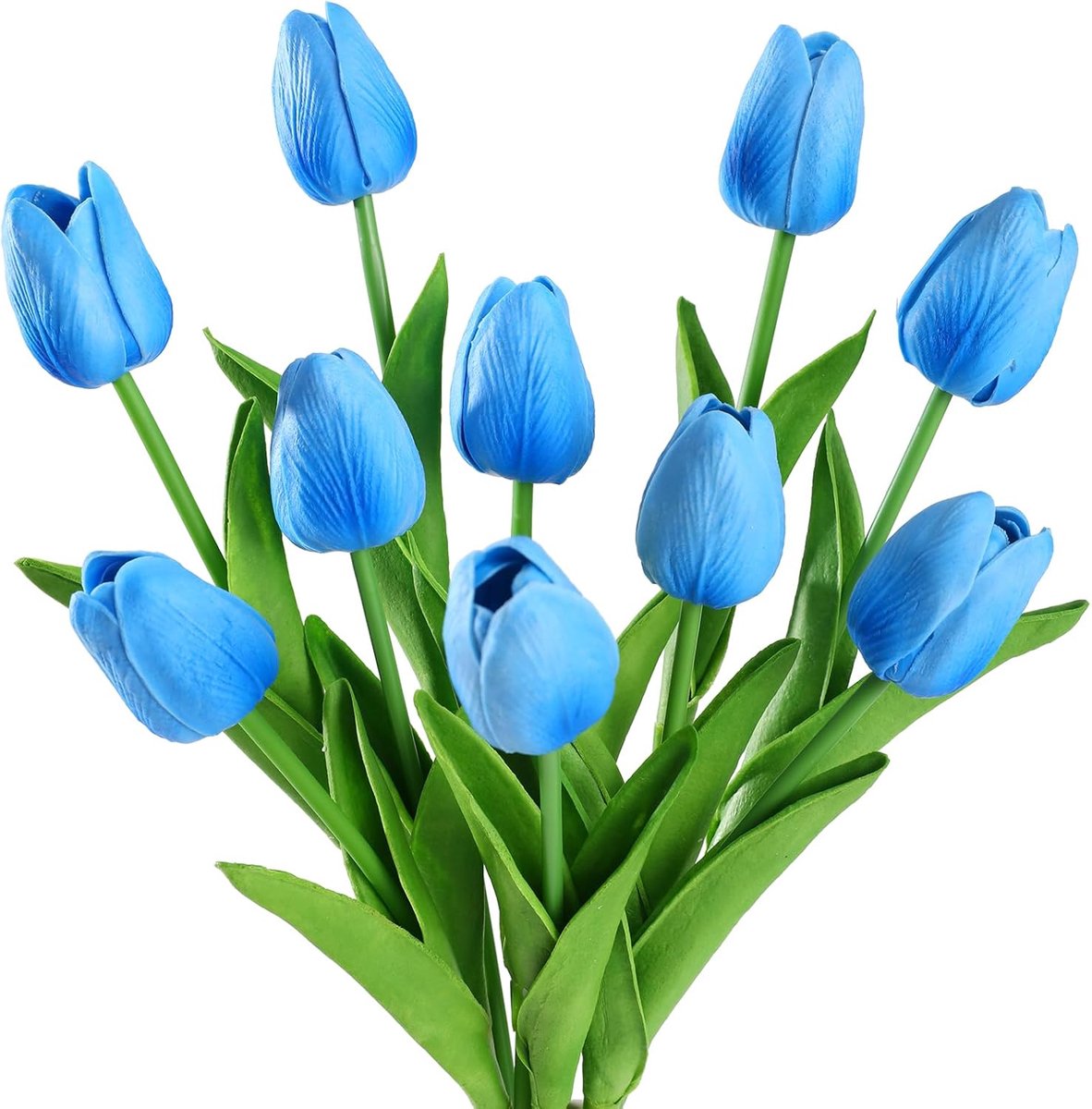 JeiibrZui Kunsttulpen Hemels - blauw - 33 Cm Hoog - 10 Stuks PU Real Touch Boeket - Allergievrij Decoratie Voor Woonkamer Bruiloft En Feest