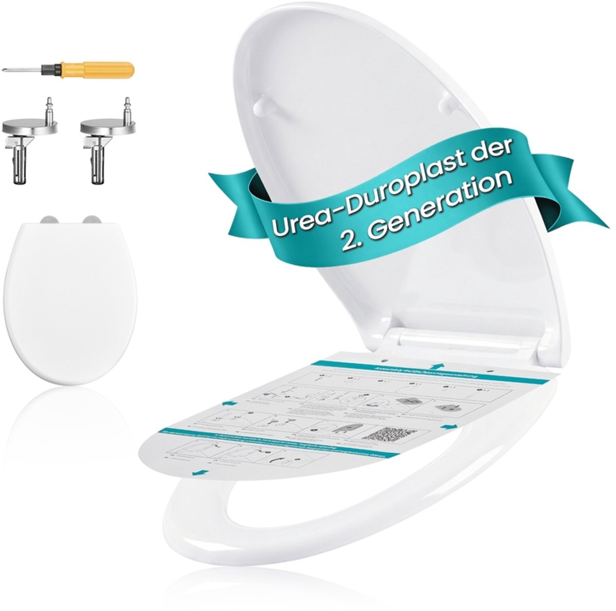 O-vormige toiletbril - Ureum-duroplast - Soft-close mechanisme - Snelle installatie