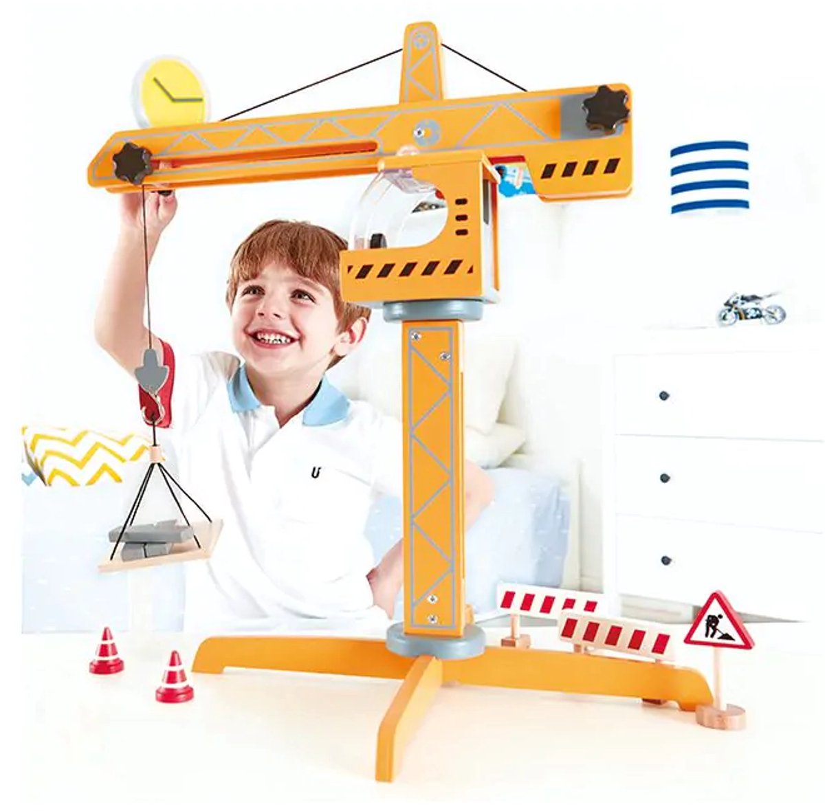 Hape Grote Bouwkraan met Bouwplaats Accessoires - Speelgoed Kraan voor Kinderen vanaf 3 jaar — afbeelding 19
