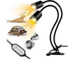 Dubbele warmtelamp - Reptielenlamp UVA UVB - Terrarium Klimaat - Intelligente Timer - 25W 50W - Zwart