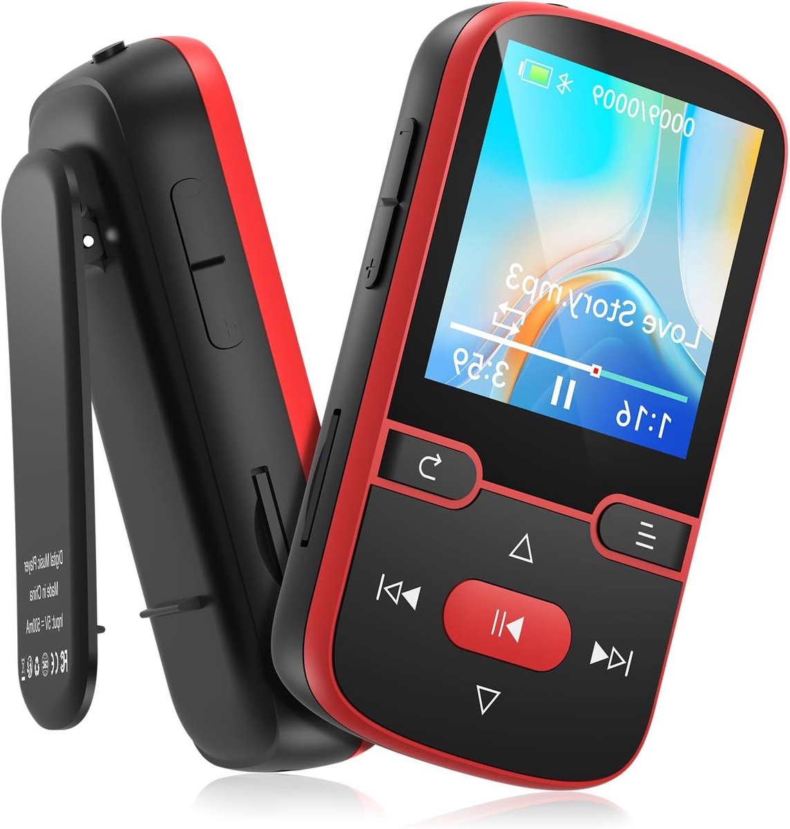 MP3 Speler - Muziekspeler Clip - Sport en Reizen - Bluetooth 5.3 - 64GB Opslag - Rood