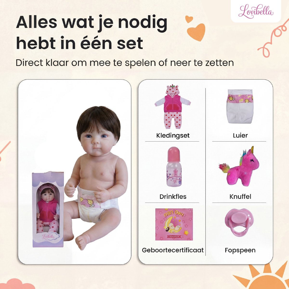 Lovibella® Sarina Levensechte Babypoppen - 1,1 Kilo - 45 CM - Reborn Baby Pop - Met Accessoires - Reborn Baby - Reborn Baby Doll - Dementie Pop - Reborn Poppen Meisje — afbeelding 5