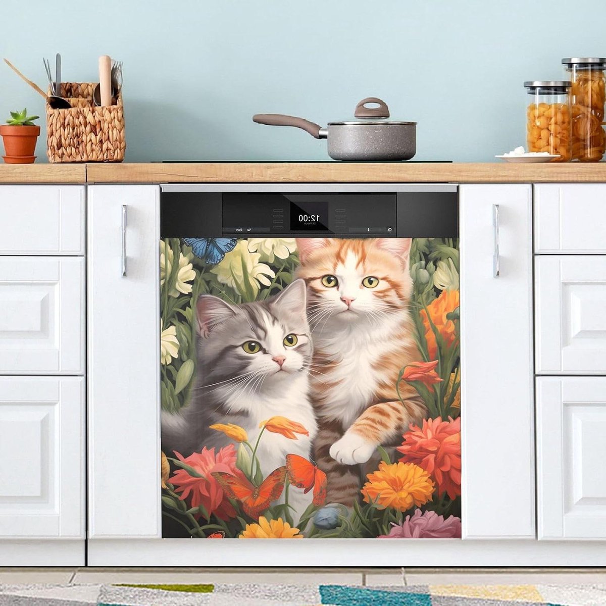Vaatwasser Magneetfolie - Keuken Decoratie - Keuken Opfrissen - Gemakkelijk Verwisselbaar - 53 x 66 cm - Katten en Bloemen