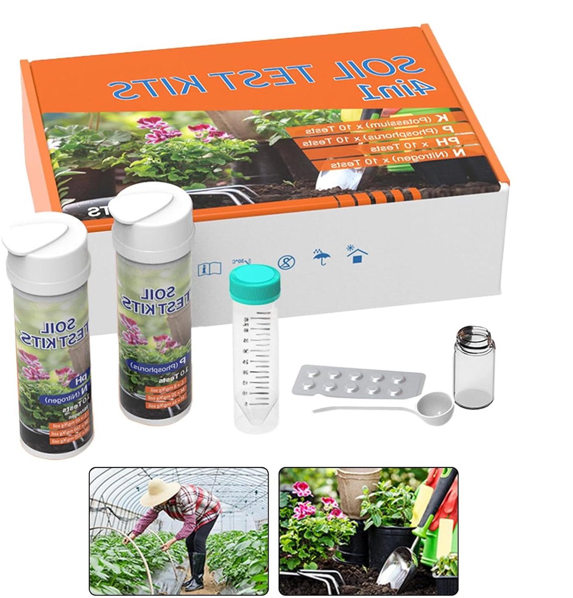 Bodemtestset - Voedingsstoffentester Tuingereedschap - Planten Verzorgen - 4-in-1 Analyse - 18 x 12 x 5 cm - null