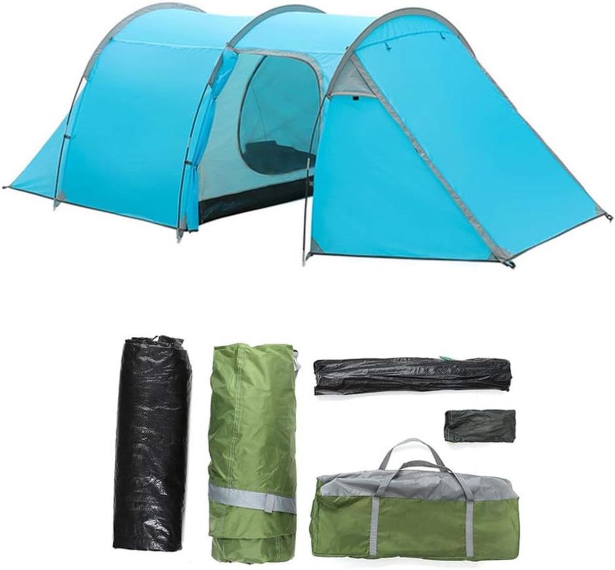 Kampeertent - Familie Tent - Buiten Overnachten - Waterdicht Winddicht - 4 Personen - Blauw