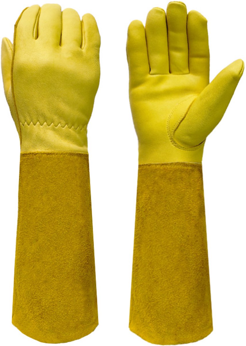 Oneay Tuinhandschoenen – beschermen tegen cactus- en rozendoorns; unisex, geschikt voor tuinieren, het hanteren van tuinmeubelen en gereedschap (geel, maat L).