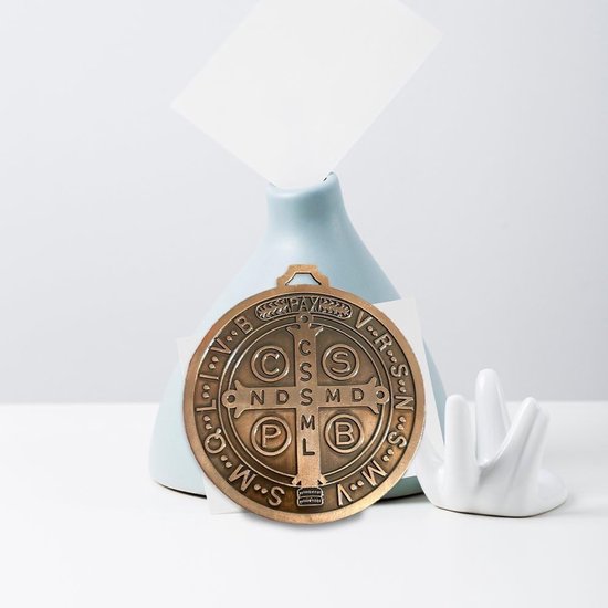 Benedictus Kruis Medaille - Religieus Decoratie - Bureau Presentatie - Antieke Messing Afwerking - 12.7 cm - Koper Rood — afbeelding 5