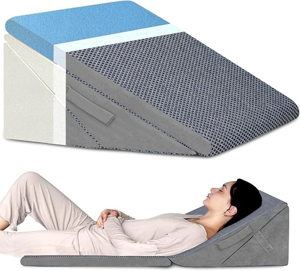 Driehoekig wigkussen voor comfortabele slaaphouding en pijnverlichting