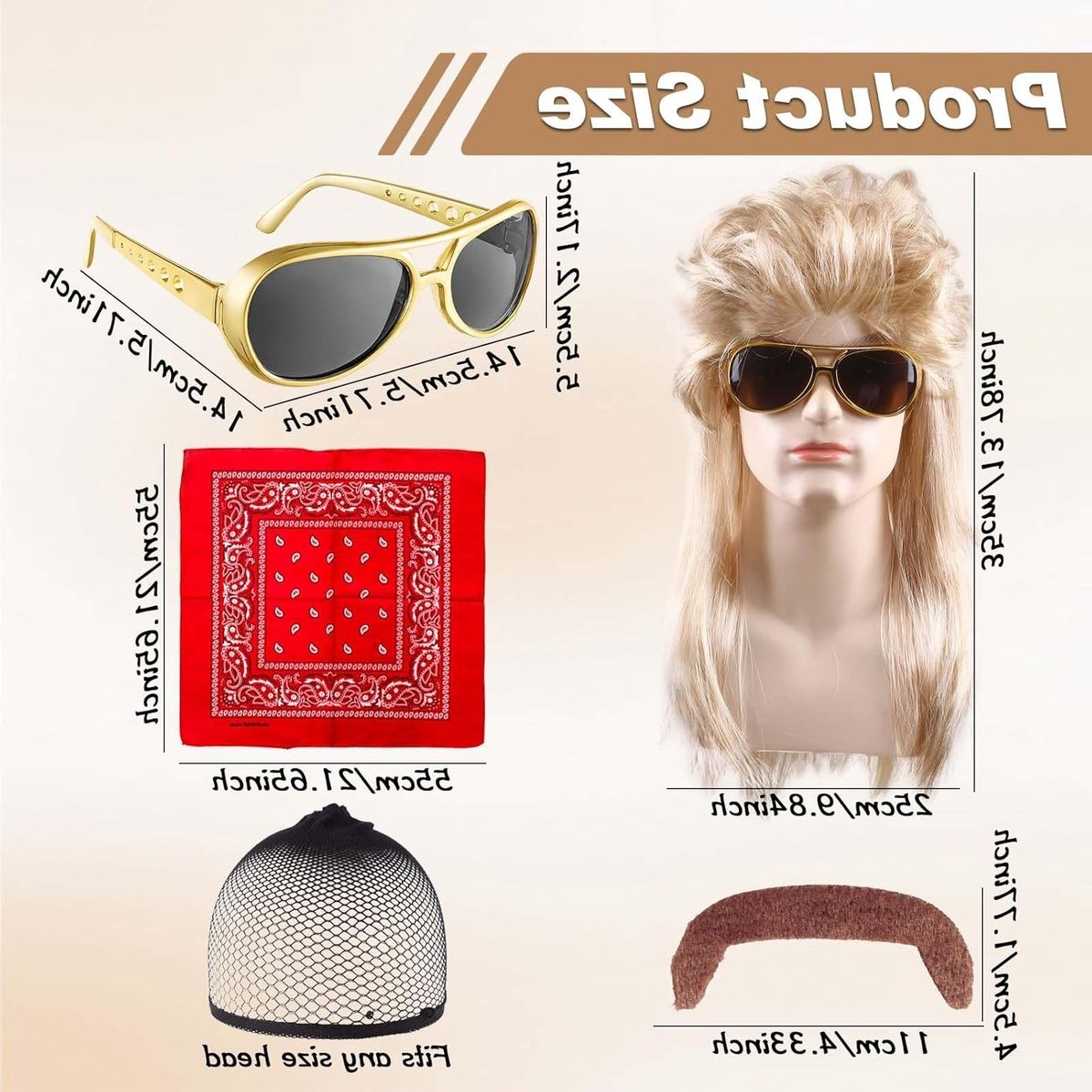 Funky Hippie Kostuum Set met Afro Perk, Zonnebril, Snor en Vredesteken Ketting voor 50/60/70s Themafeest, Perfect voor Mannen en Vrouwen, Retro Disco Accessoires