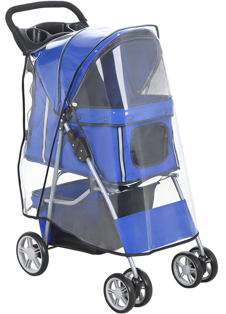 Hondenbuggy Inklapbaar – Tot 10 kg – Met wasbaar zitkussen en regenhoes – Blauw