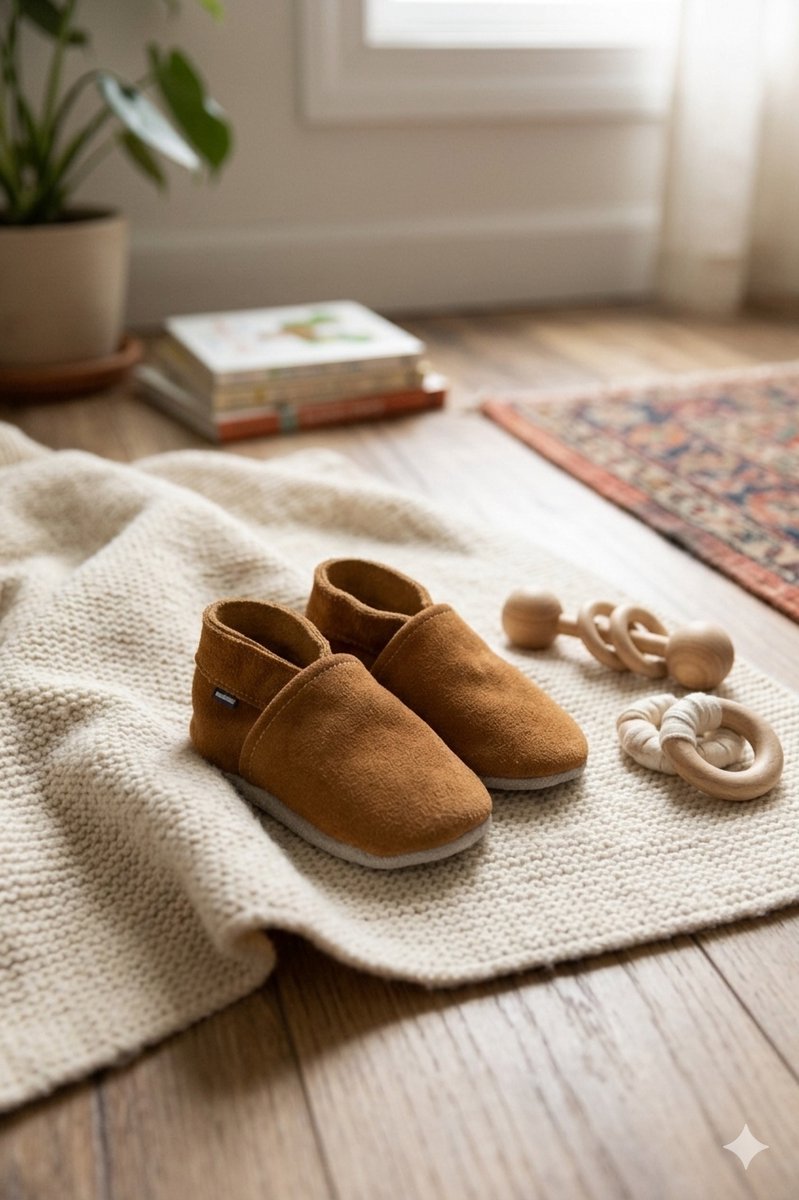 Stabifoot Babyslofjes – Zacht Leer – Cadeaudoos - Linnen zakje - Barefoot - VISON 6 - 12