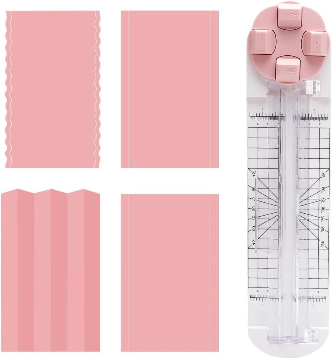 4 in 1 Snijmachine voor Papier, Hoogste Precisie, Recht, Golvend, Gestippeld en Vouwlijnen voor Creatief Knutselen, Postkaarten en Scrapbooking (Roze)