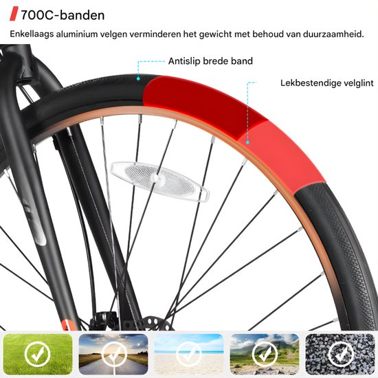 Racefiets - Voor heren en dames - 7 versnellingen / dubbele schijfrem / lichtgewicht frame - Aluminium / Zilver / Maat L (71 cm) van Merkloos — afbeelding 3