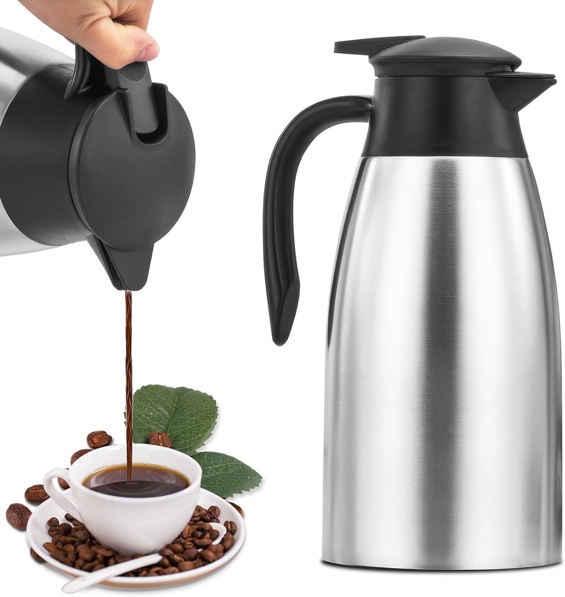 Dubbelwandige Vacuüm Thermoskan van 2 Liter, RVS voor Koffie, Thee en Dranken