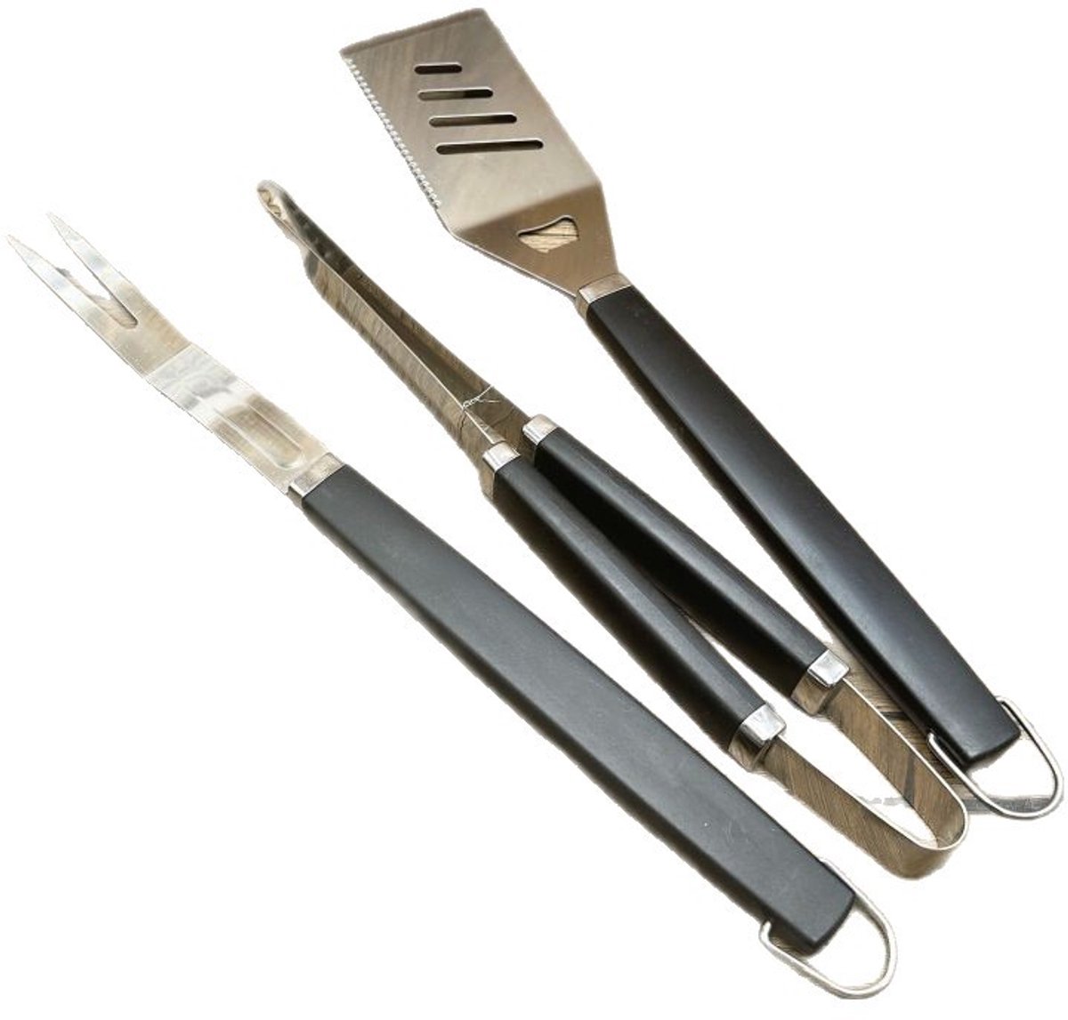 3-Delige BBQ Set - RVS Spatel, Vork & Tang - Extra Dik - Barbecue Cadeau - Zilver