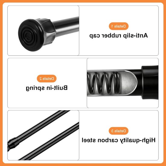 Set van 2 Spannerstangen, 40-70 cm, Zwart, Voor Gordijnen, Douchegordijnen, Kledingrail, Geen Boren, Telescopische Stang voor Kasten en Badkamers — afbeelding 2