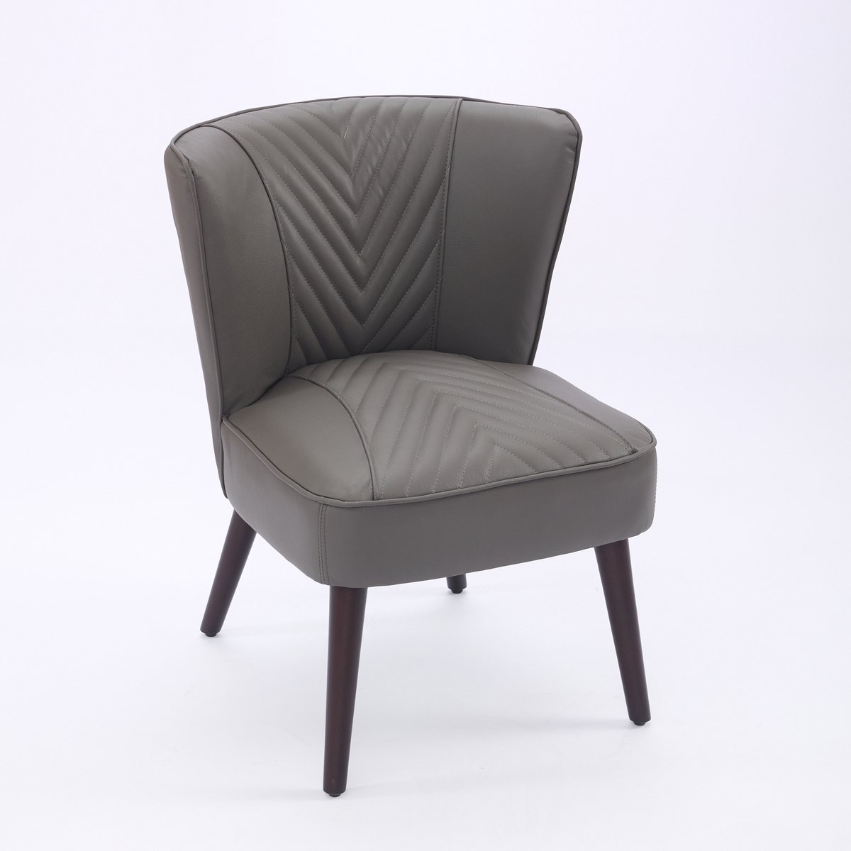 MODENUIT Fauteuil - Zonder Armleuningen - Diagonaal Gestikt met Houten Poten - Voor Woonkamer - Grijs Leer