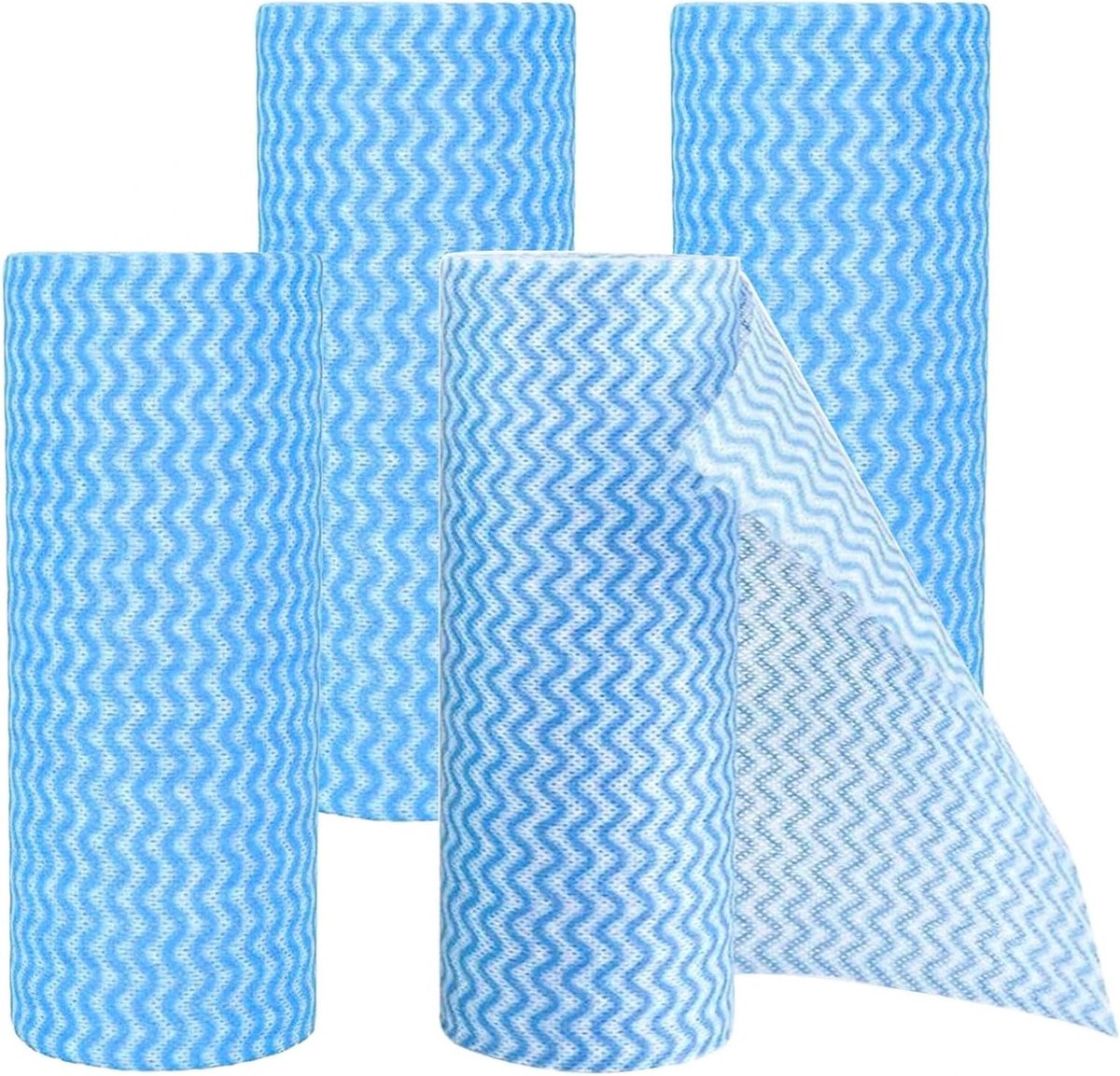 4 Rollen Vliesstoffen Wegwerppoetsdoeken voor Reiniging, Keuken en Eettafel - 20 x 30 cm, Blauw