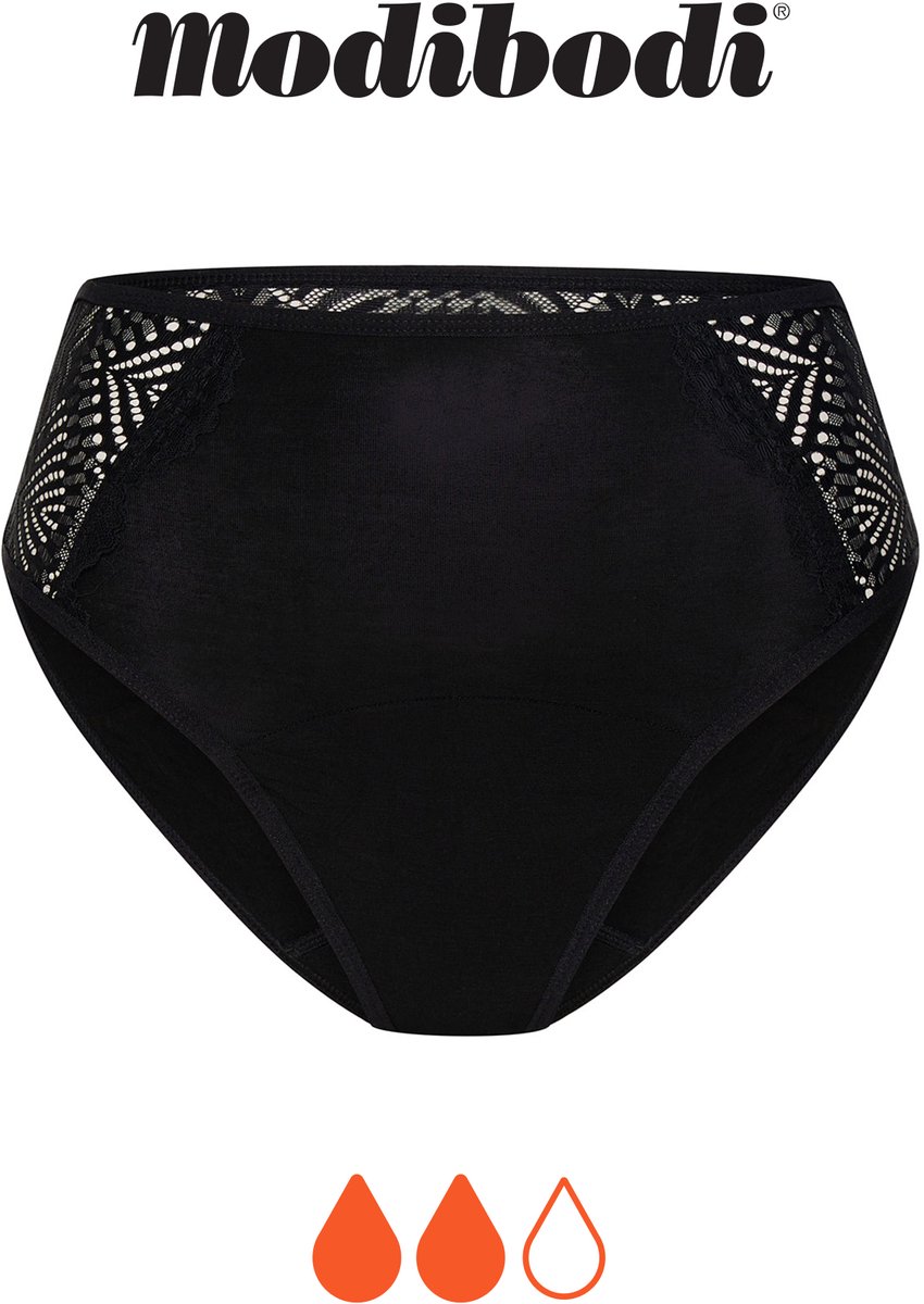Modibodi Menstruatie Ondergoed Normaal Absorberend Lekvrij Dames Sensuele Hoog Uitgesneden Maxi Slip Zwart 42