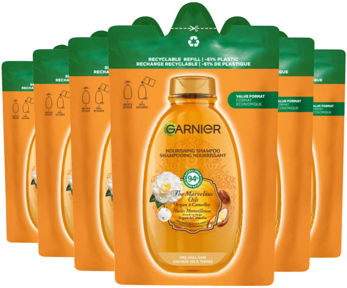 Garnier Loving Blends Argan- & Cameliaolie Shampoo Refill - Voor Droog en Dof Haar - Intense Voeding en Glans - 6x250ml
