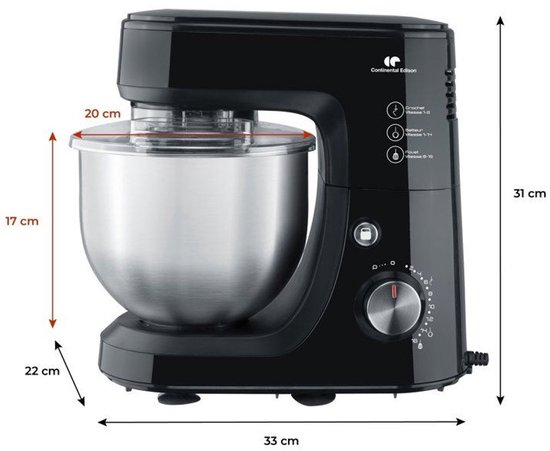 Staande mixer - CONTINENTAL EDISON - CERP800B2 - 800 W - 4,3 L - 10 snelheden + puls - Zwart van Continental Edison — afbeelding 4