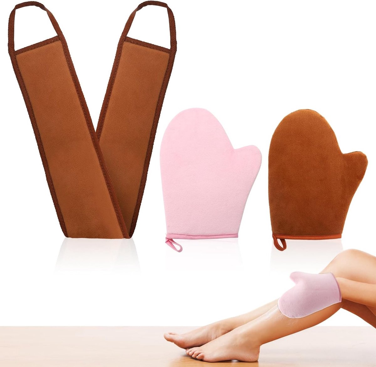 Set van 2 Zelfbruinende Handschoenen met 1 Applicator voor een Eerlijke Tan, Microvezel Tanning Handschoenen en Accessoires