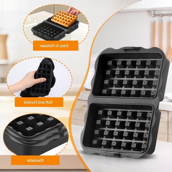 Set van 2 Siliconen Wafelvormen voor Airfryer - Duurzaam en Stapelbaar, Geschikt voor Belgische Wafels en Vaatwasserbestendig van Merkloos — afbeelding 2