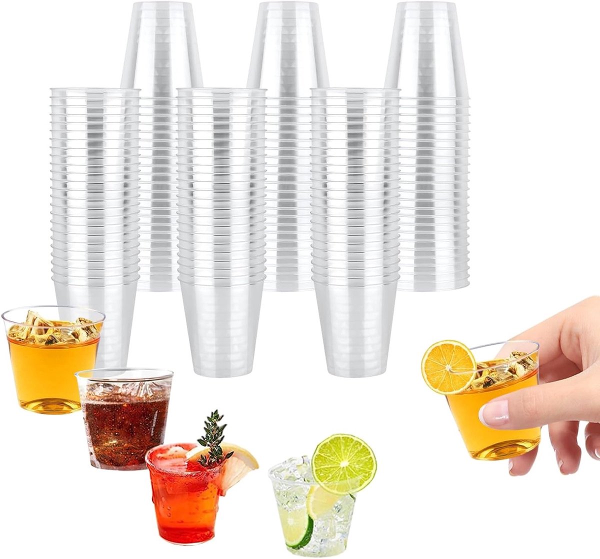 Set van 200 transparante herbruikbare plastic shotglazen van 30 ml voor proeverijen en feesten, ideaal voor evenementen en cocktails
