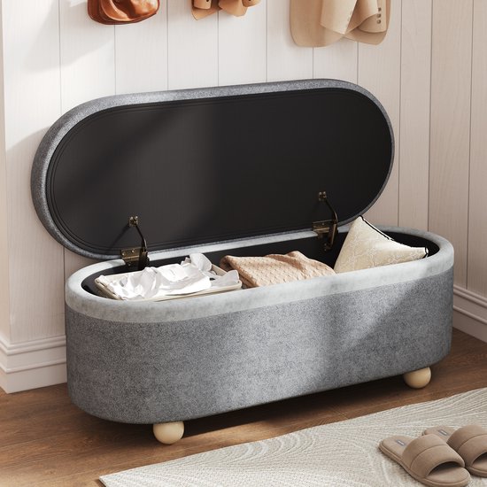 Casaria Banc De Rangement Beige 115 X 40 X 40 Cm - Coffre Pliable 130 L Avec Couvercle Rabattable