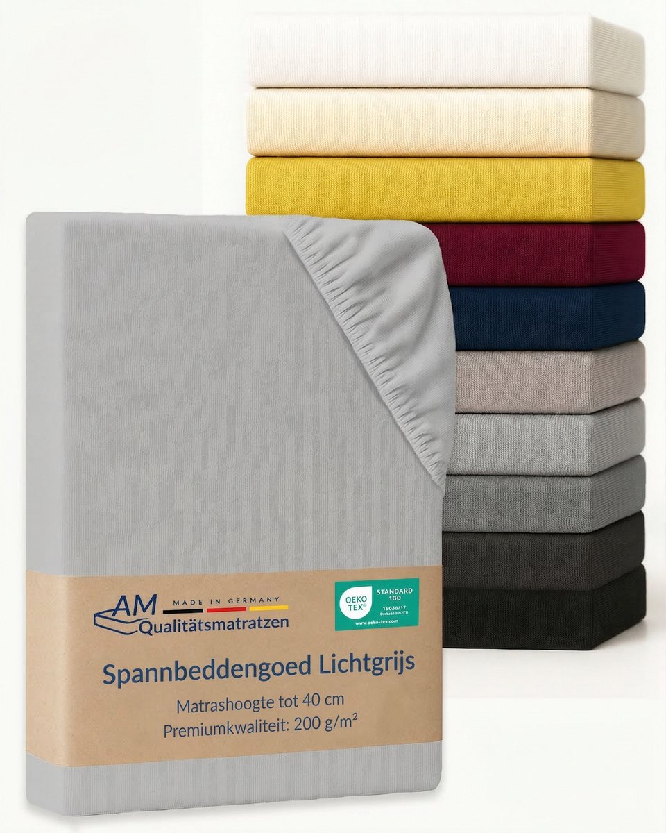 AM Qualitätsmatratzen Premium hoeslaken 200 x 210 cm boxspringbed (200gsm) in Lichtgrijs -