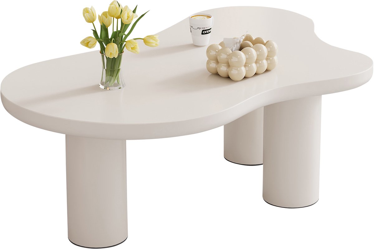YYchan Salontafel - Moderne Wolk Tafel met Opberglade - Minimalistisch Design - Push-to-Open - 107 *40.5 cm - Wit