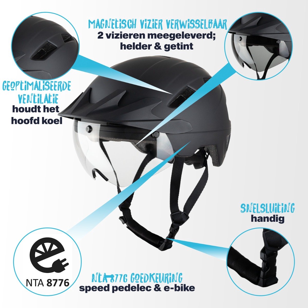 VINZ Danube NTA8776 Helm - Goedgekeurde helm Speed Pedelec, E-Bike, Fiets, Snorscooter - 2 magnetische vizieren thumbnail 5