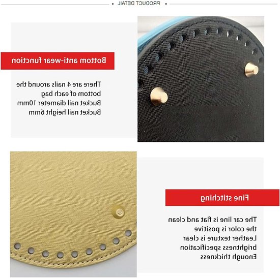 4-delige set leren bodem voor haken, ronde en platte vormen, handtasaccessoires voor gehaakte tassen in zwart, bruin, zilver en beige — afbeelding 2