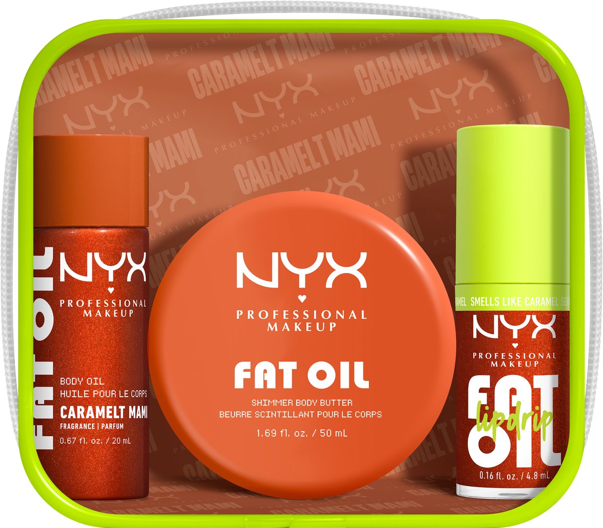 NYX Professional Makeup Fat Oil Lip & Body Kit - Voor ultiem glanzende finish - Travel Set - Caramel Mami
