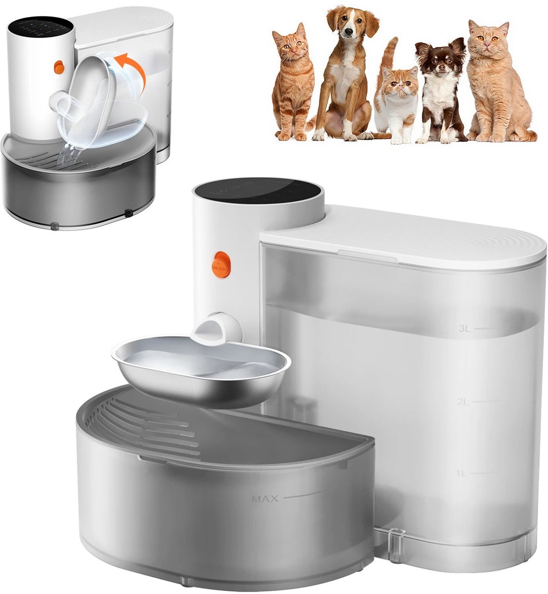 Mosh Stories Automatische Katten Waterfontein 3L – Draadloze Drinkfontein met LCD Display - Stil & Hygiënisch Drinkwatersysteem
