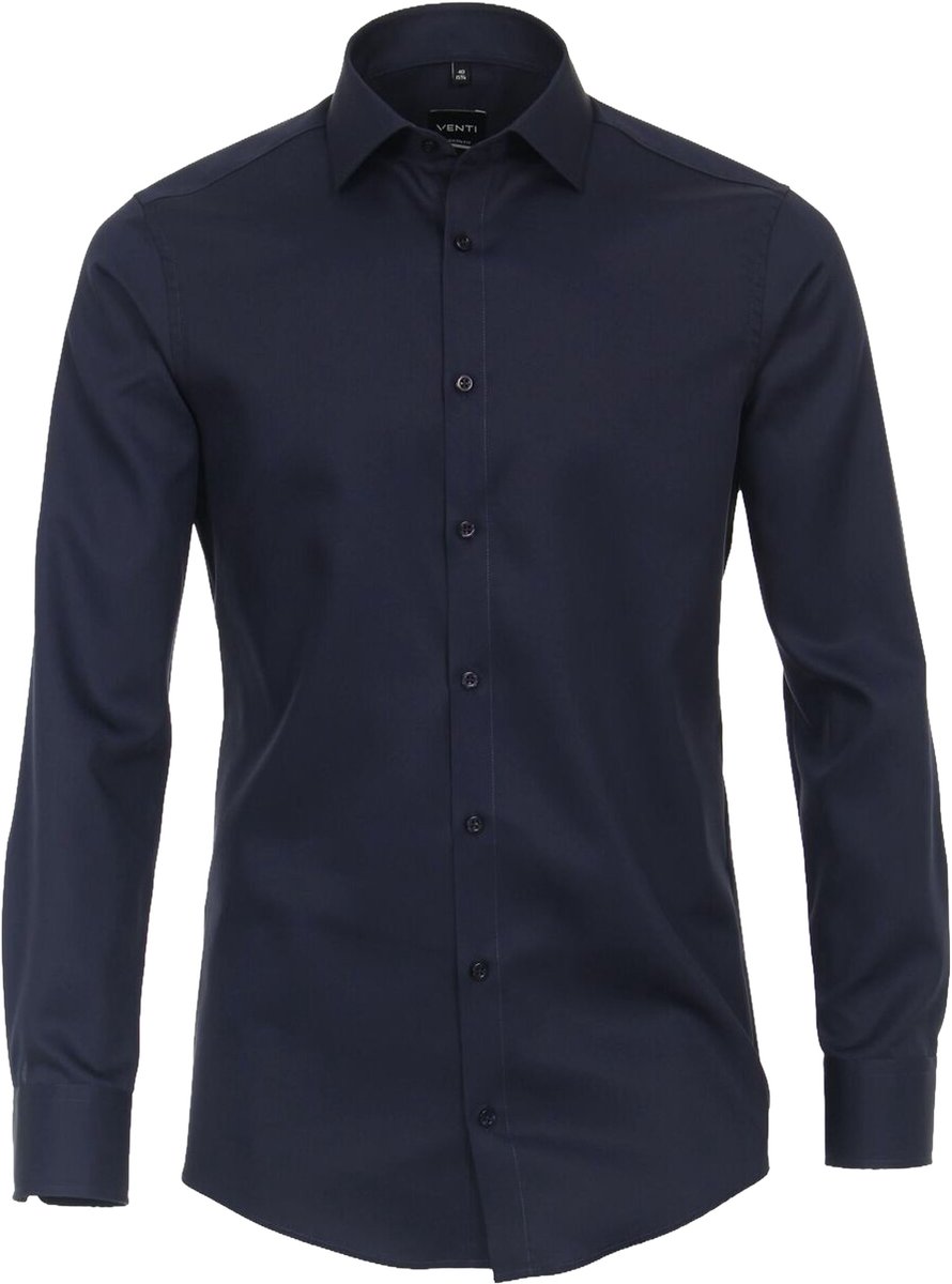 VENTI modern fit overhemd - mouwlengte 72 cm - twill - blauw - Strijkvrij - Boordmaat: 44