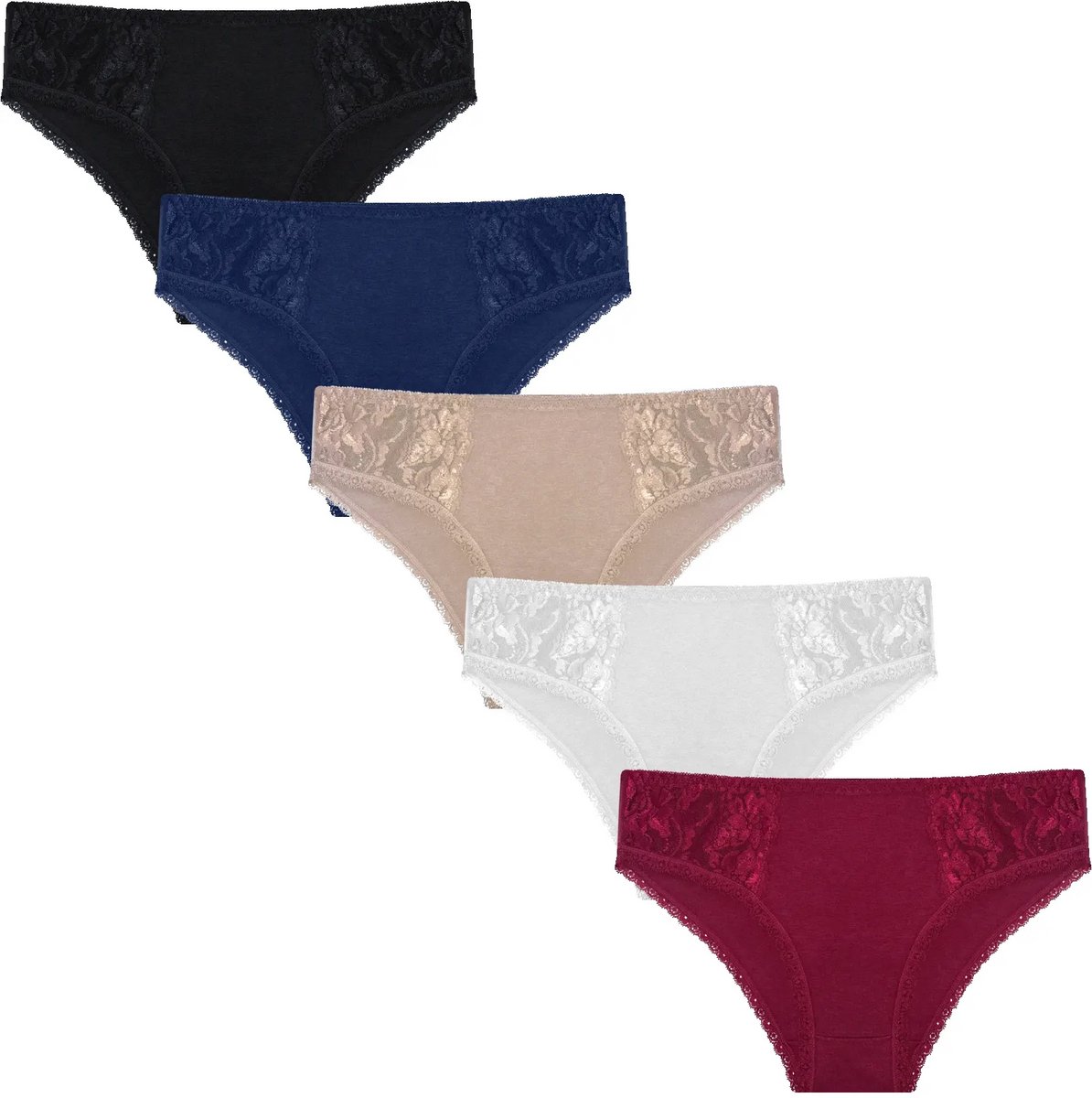 Gaubert 5-pak kanten dames heup slips - Katoenen heup dames onderbroeken katoen - Midi vrouwen ondergoed - Combi / XL