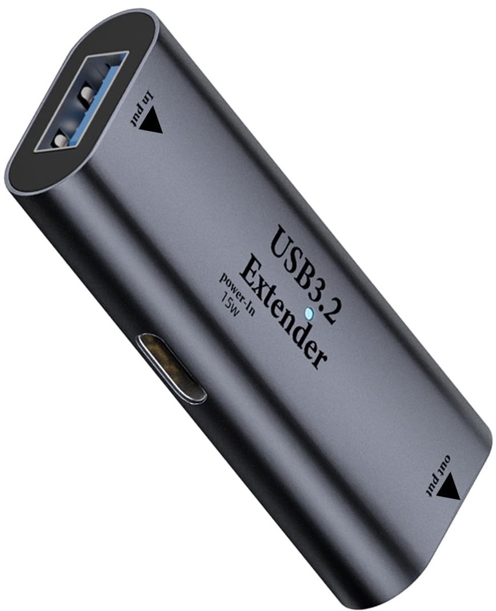 Allecto - QIANRENON USB 3.2 naar USB C Signaal Extender - 10m, 5Gbps Dataoverdracht, 15W Opladen