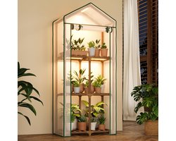 Mini Kas met Groeiverlichting - Plantenrek Binnen & Buiten - 3-Laags Kweekkas - Kweekrek met LED-verlichting - Plantenkas met PE Deksel - Compacte Broeikas - Voor Terras & Woonkamer - Boho Decoratie - Inclusief Groeilampen - Warmtehuis