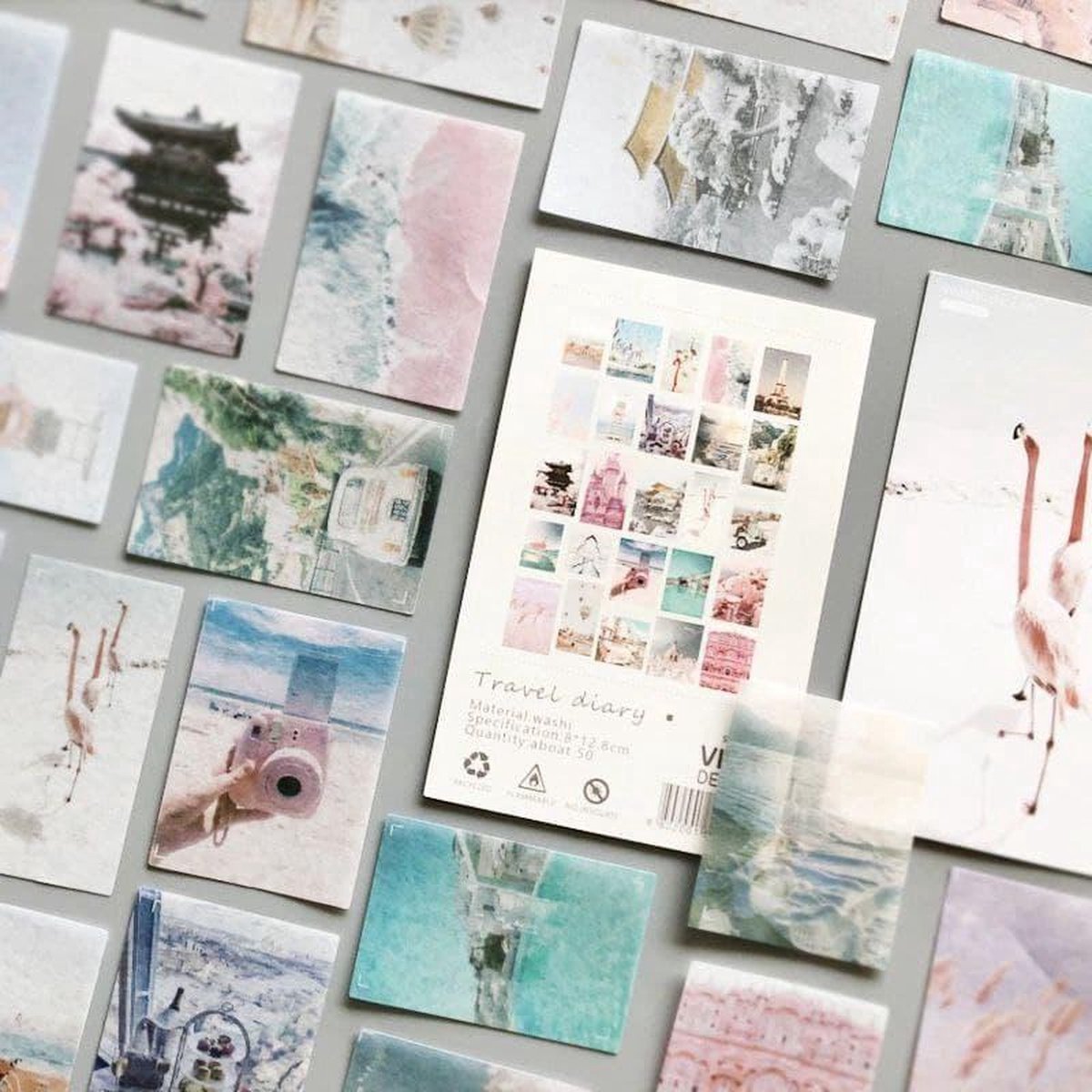 Finnacle - Vintage unieke stijl - decoratieve, washi en bullet journal stickers - Roze flamingo's , water , monumenten en meer!