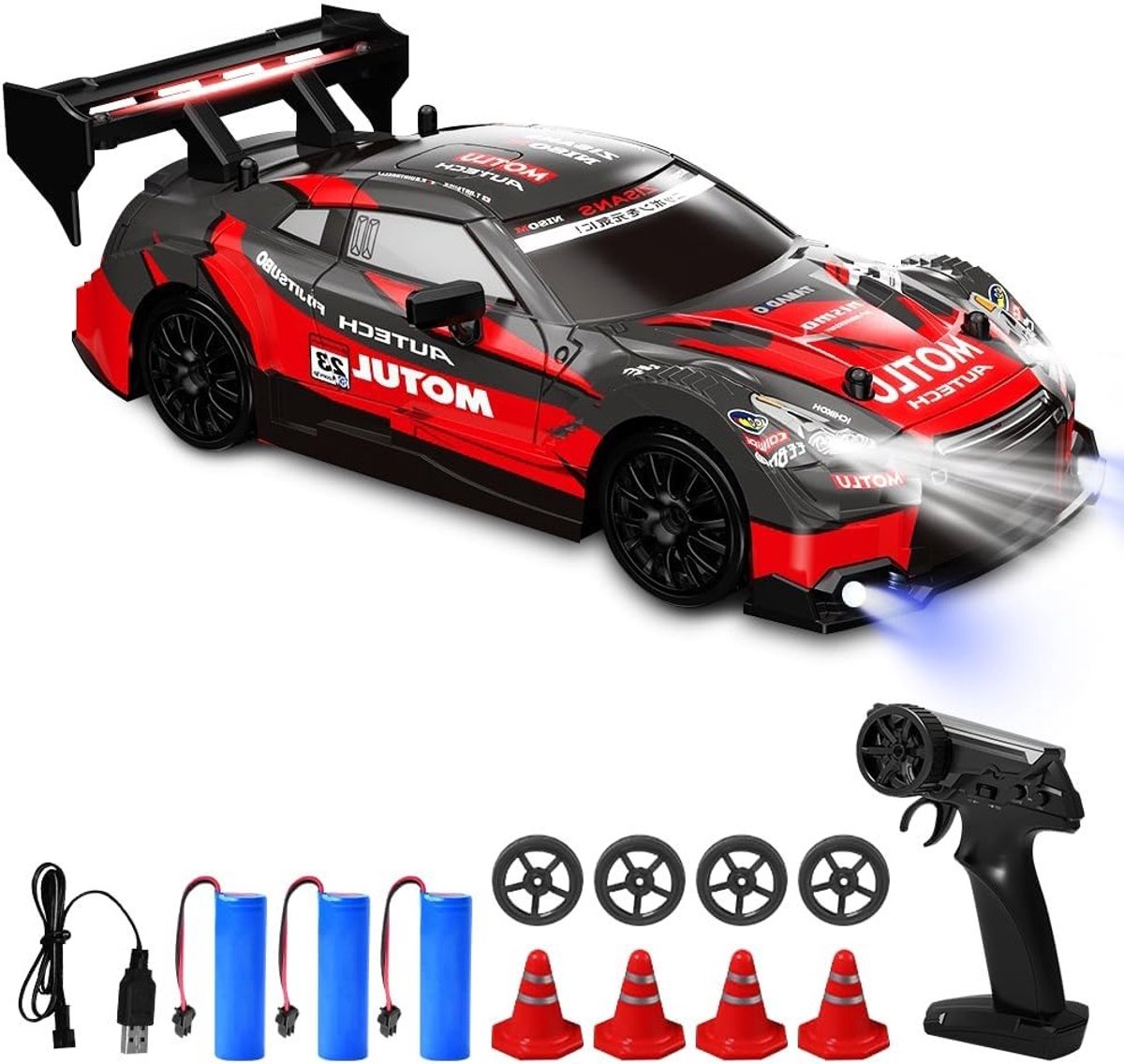 RC Driftauto 1:24 met LED-verlichting, 2.4GHz, 4WD, Geschikt voor Kinderen, Mini Driftwagen voor Buiten en Binnen Gebruik