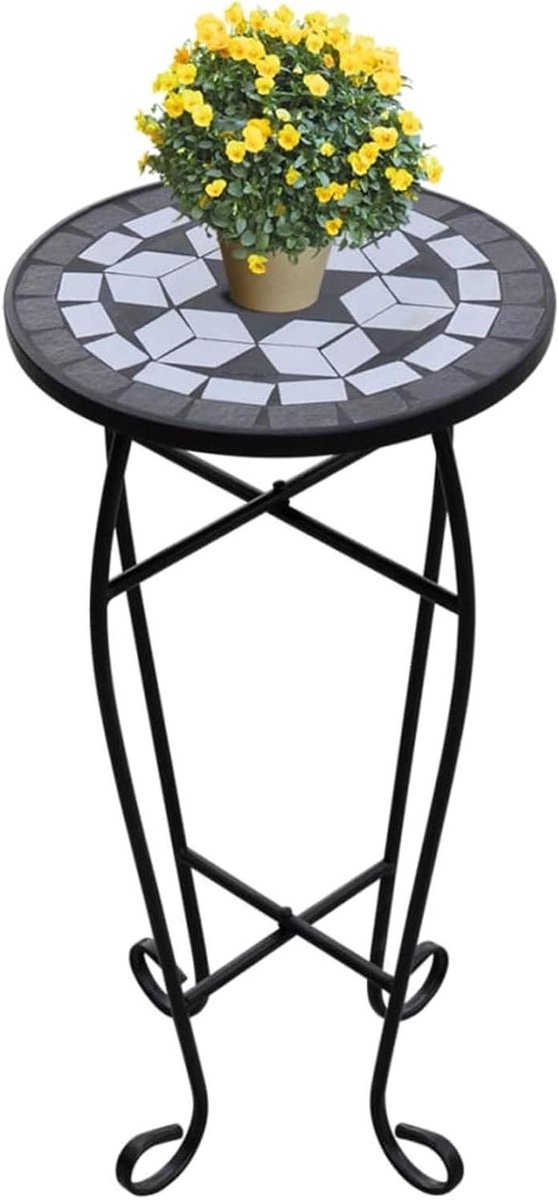 Plantentafel Mozaïek - Tuintafel Bijzettafel - Buiten Genieten - Weerbestendig Tafelblad - 30 x 60 cm - Zwart Wit